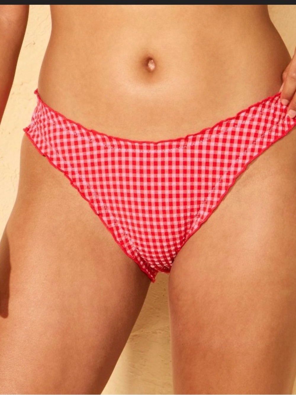 NWT! Women's Wild Fable Seersucker red gingham pattern ruffled bikini bottoms S